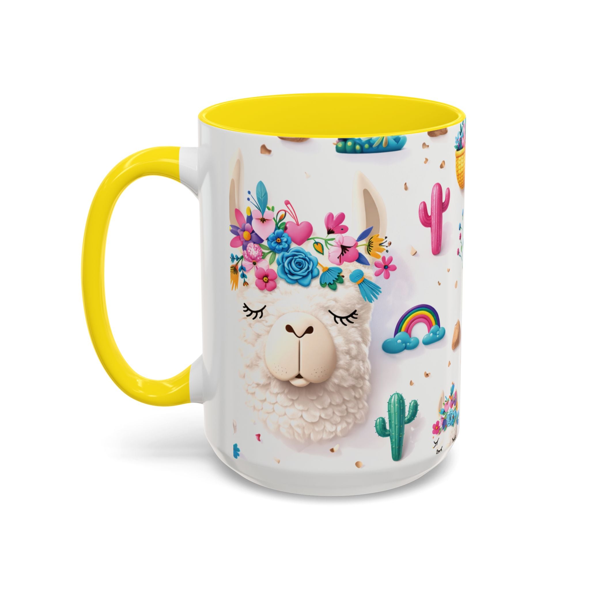 Cute Llama Pattern Accent Coffee Mug (11/15oz) – Colorful Fiesta Alpaca Design