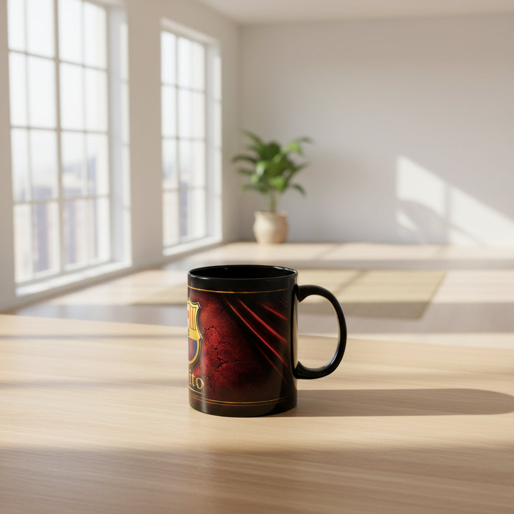 FCB Crest with Name Luisito Mug | Black Ceramic Coffee Cup