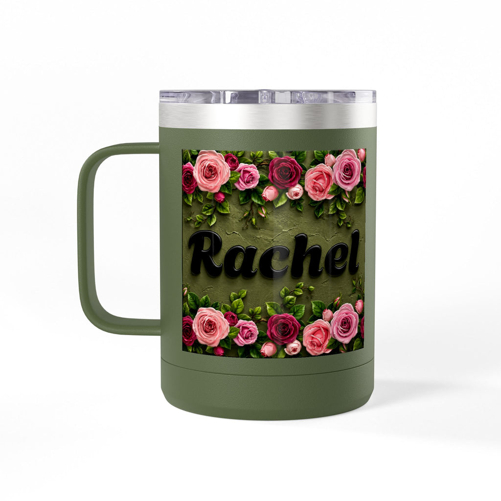 Personalized Rachel Floral 15oz Travel Mug — Insulated Coffee Tumbler