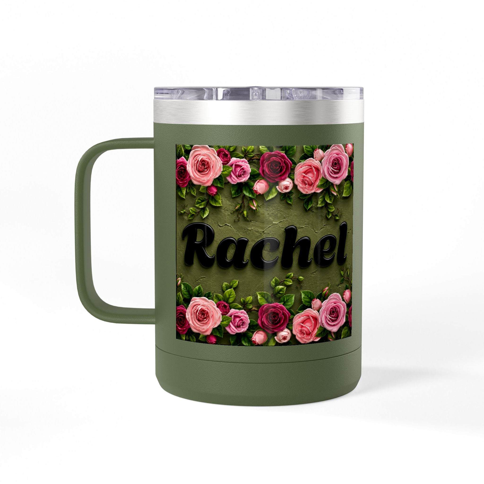 Personalized Rachel Floral 15oz Travel Mug — Insulated Coffee Tumbler