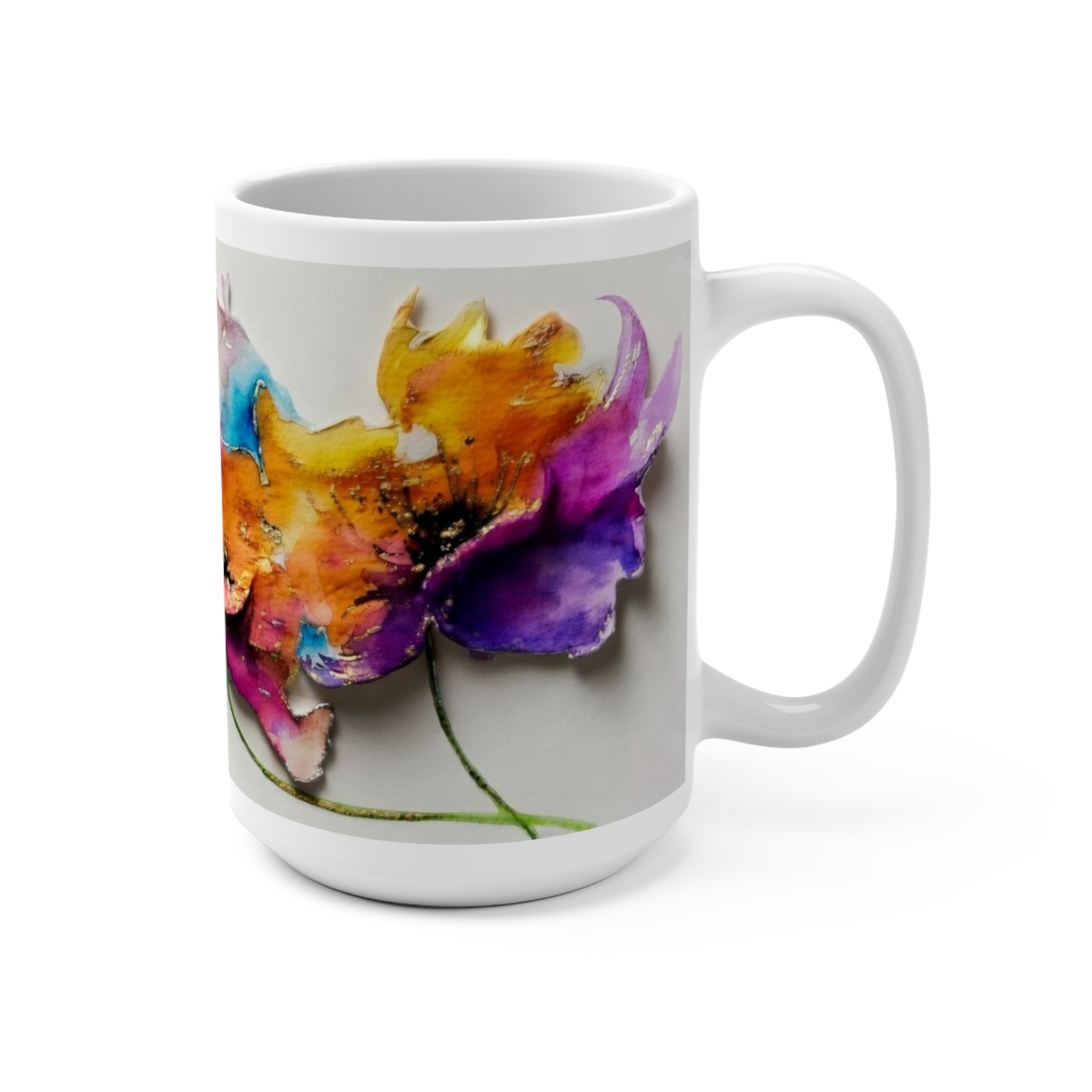 Watercolor Poppy Floral Mug | 15oz Ceramic Coffee Cup