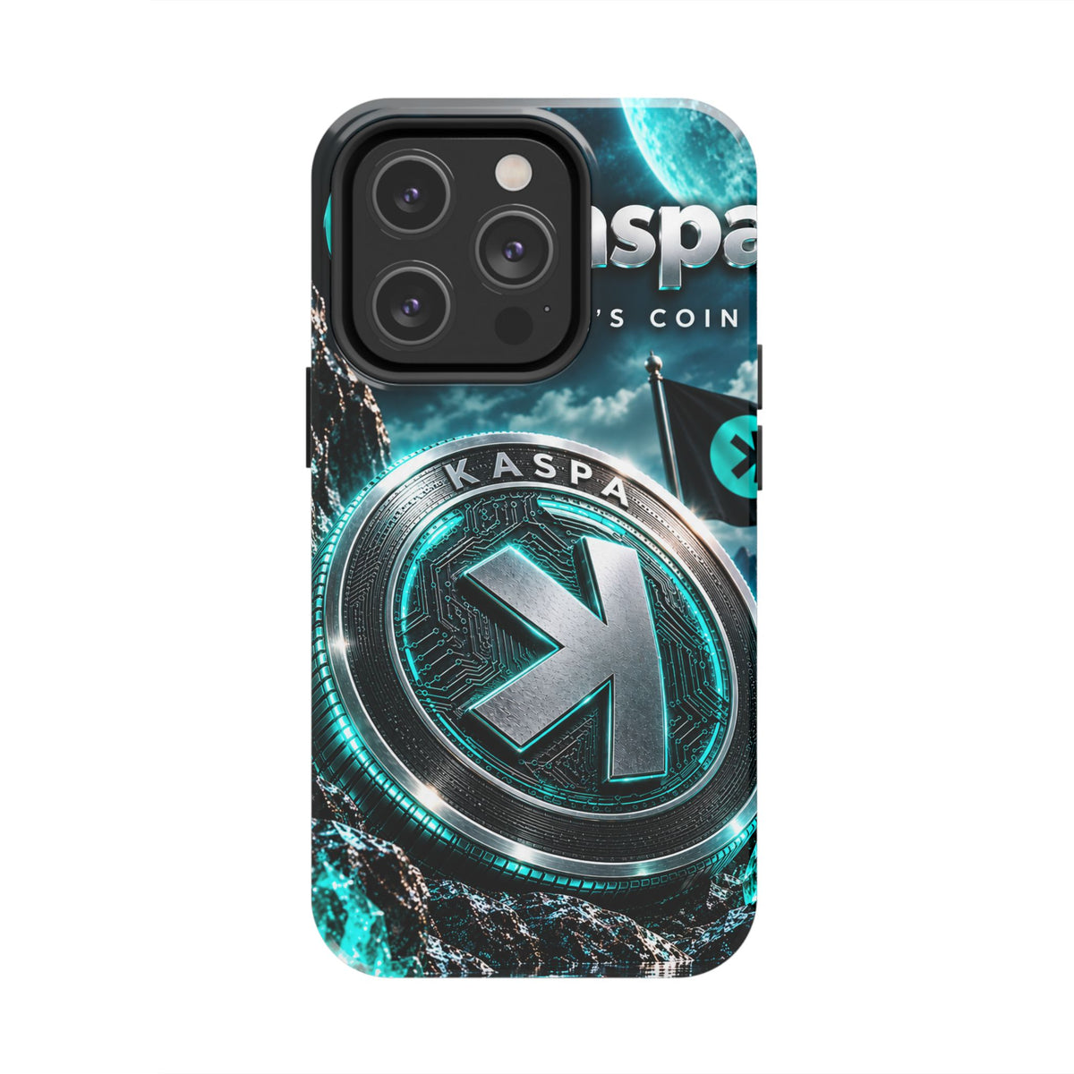 Kaspa Coin Tough Phone Case – Teal Crypto Logo Protective Cover