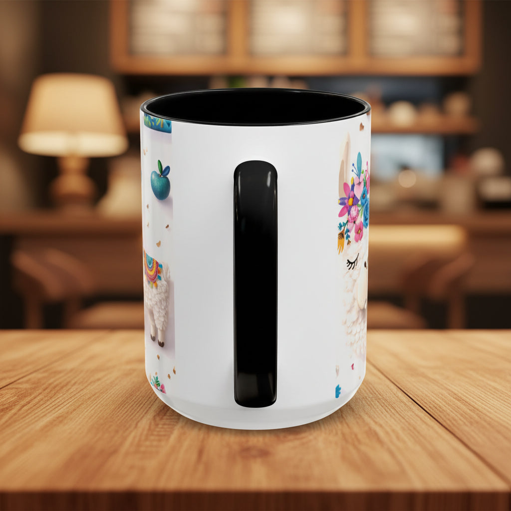 Cute Llama Pattern Accent Coffee Mug (11/15oz) – Colorful Fiesta Alpaca Design