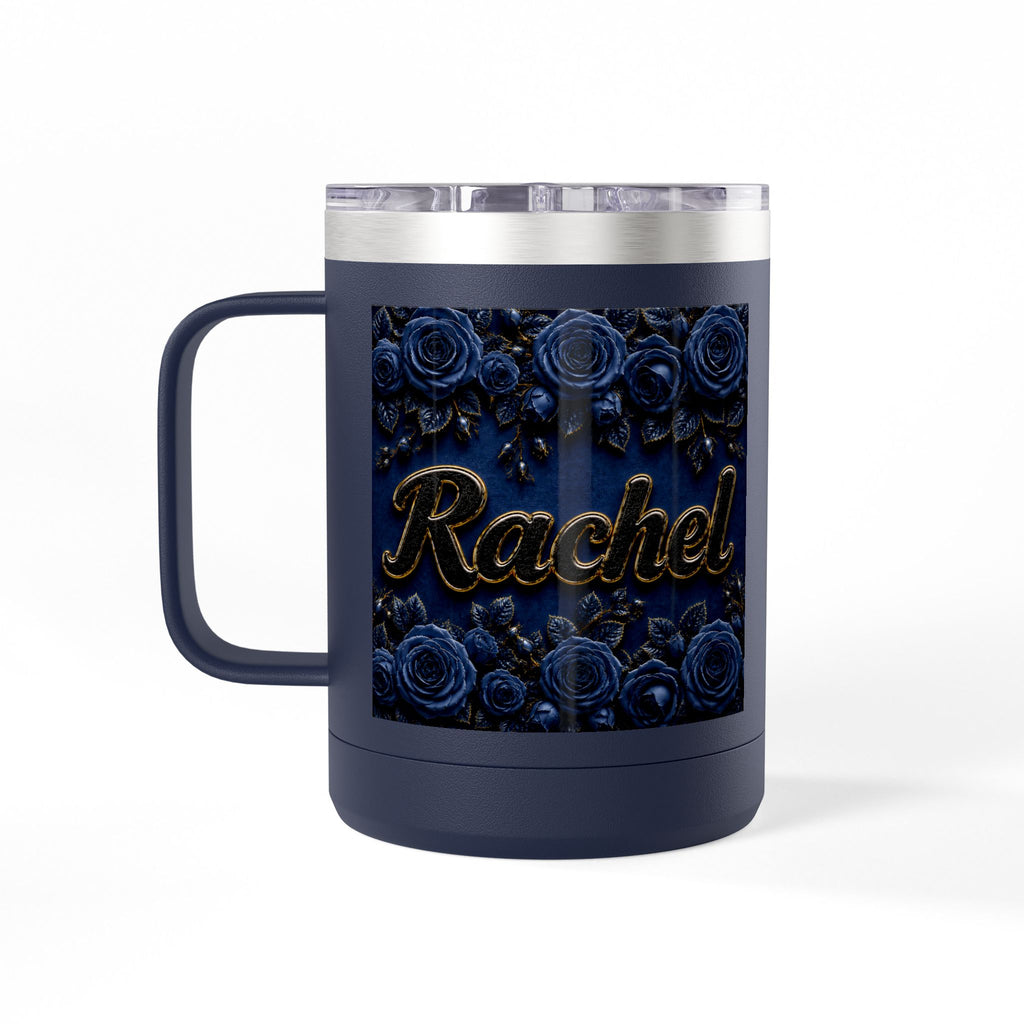 Personalized Rachel Floral 15oz Travel Mug — Insulated Coffee Tumbler