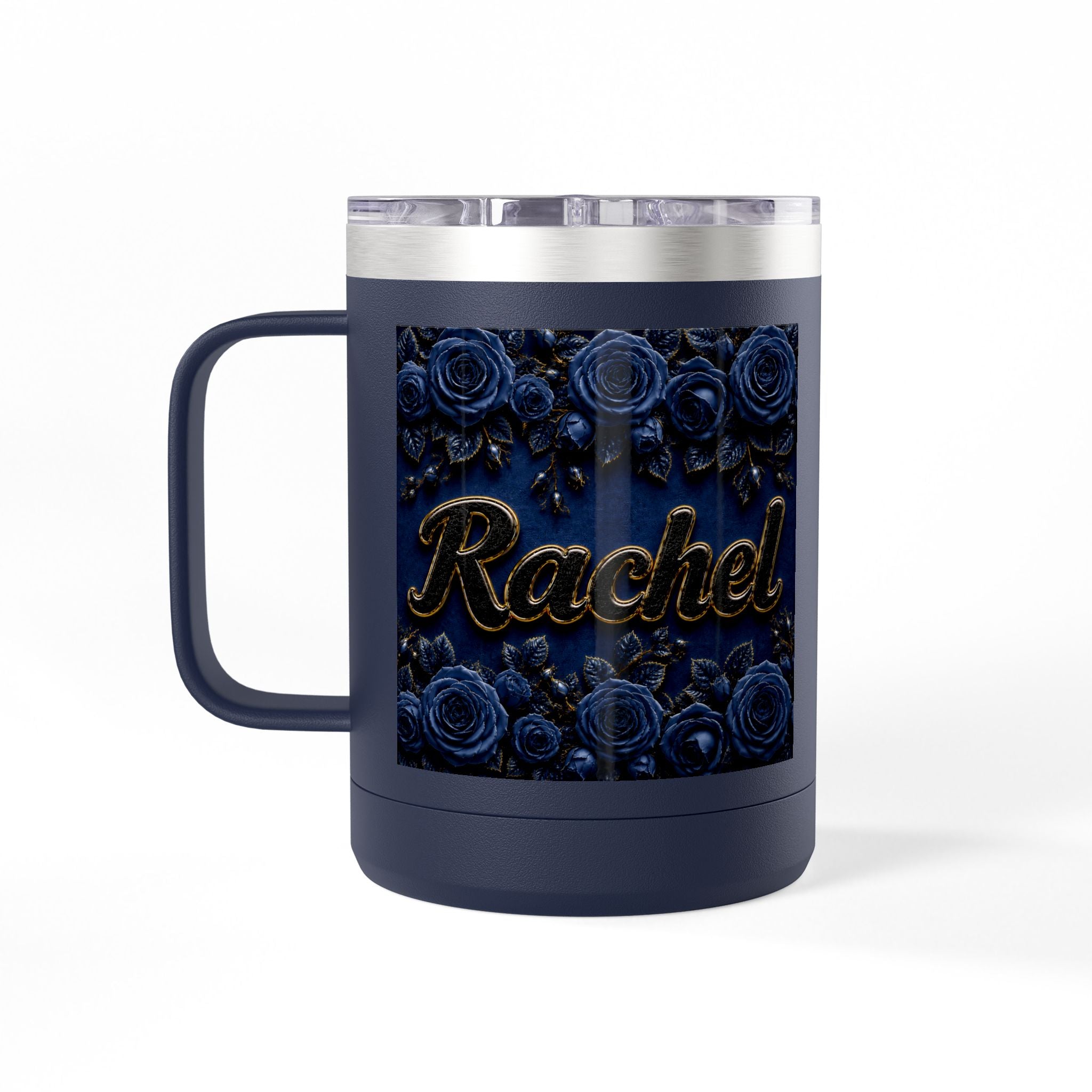 Personalized Rachel Floral 15oz Travel Mug — Insulated Coffee Tumbler