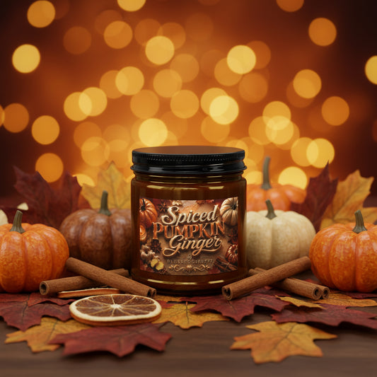 Spiced Pumpkin Ginger Soy Candle — 4oz & 9oz Amber Jar with Black Lid