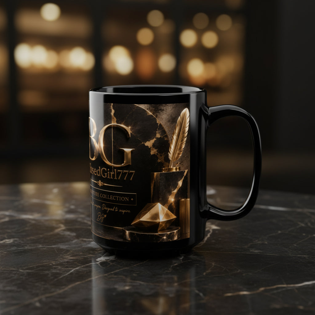 BlessedGirl777 Gold Emblem 15oz Black Mug
