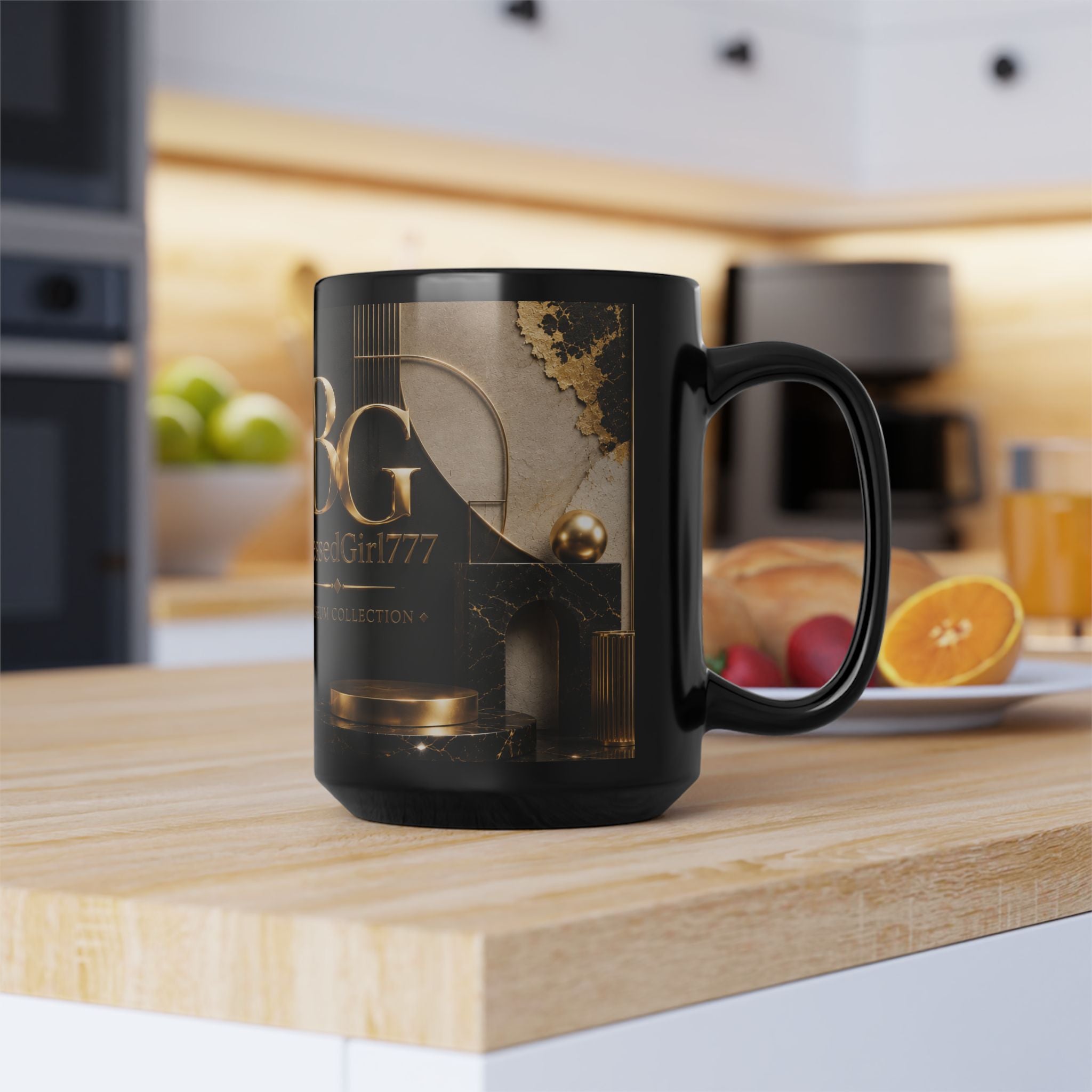 Black 15oz Mug — 'BlessedGirl77' Gold Museum Logo Coffee Cup