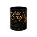 Personalized 'Roxy' Crown Coffee Mug — Elegant Black Gold Portrait Accent Mug (11/15oz)