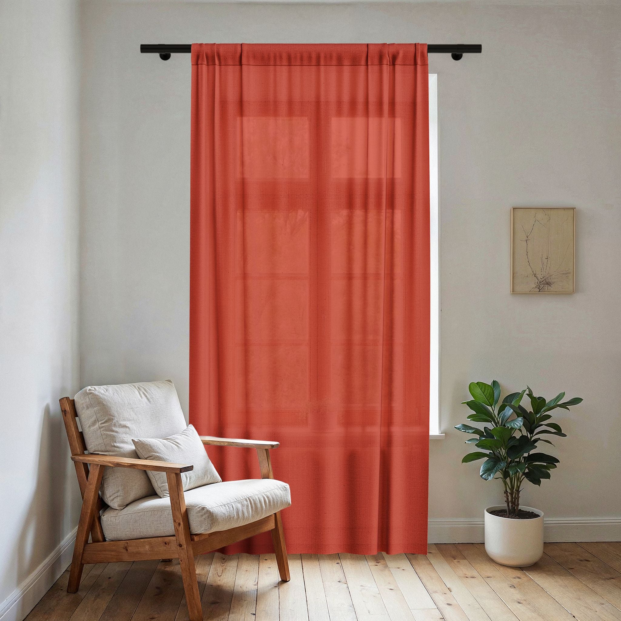 Coral Sheer Curtain Panel — Lightweight Semi-Transparent Window Drape