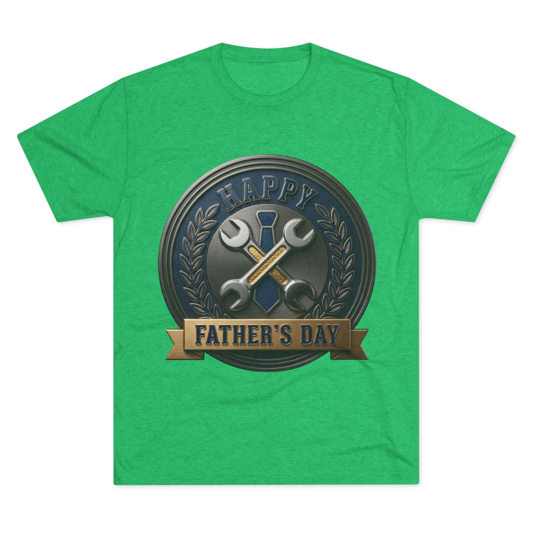 Father's Day Mechanics Badge Tee — Happy Father's Day Wrench & Hammer Crew Shirt