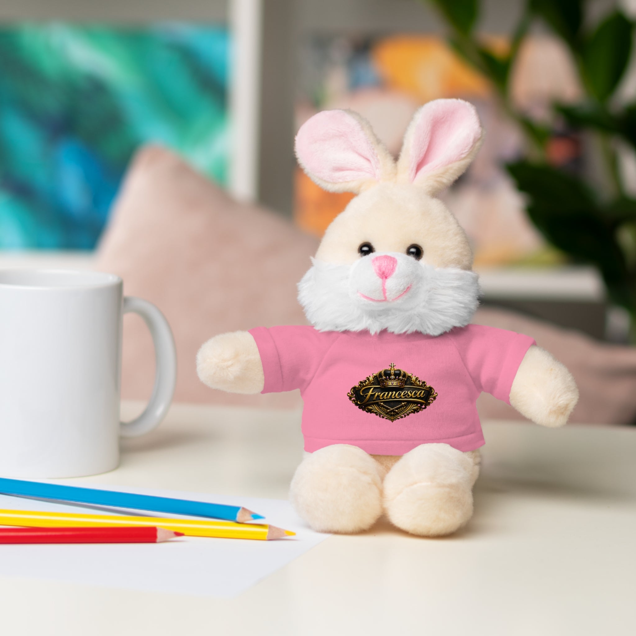 Personalized Teddy Bear with Pink Tee — Custom Name "Francesca" Plush Gift