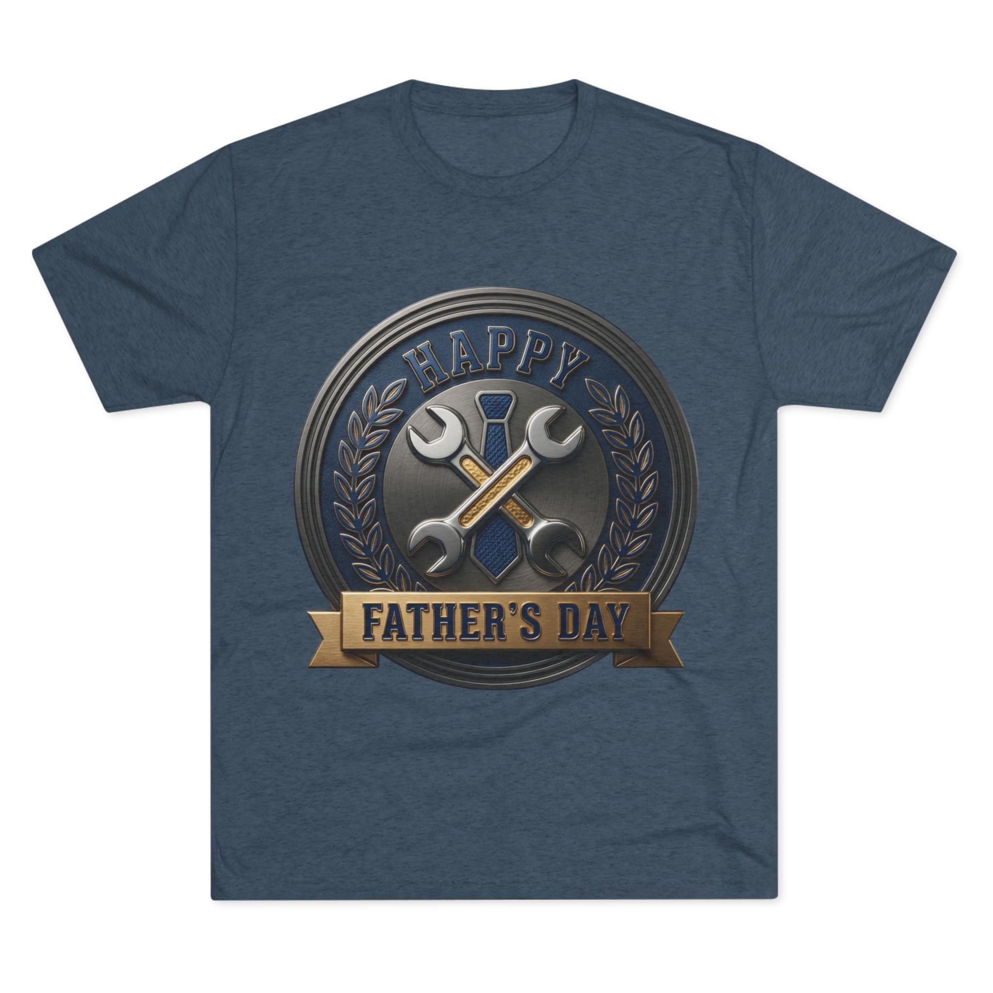 Father's Day Mechanics Badge Tee — Happy Father's Day Wrench & Hammer Crew Shirt