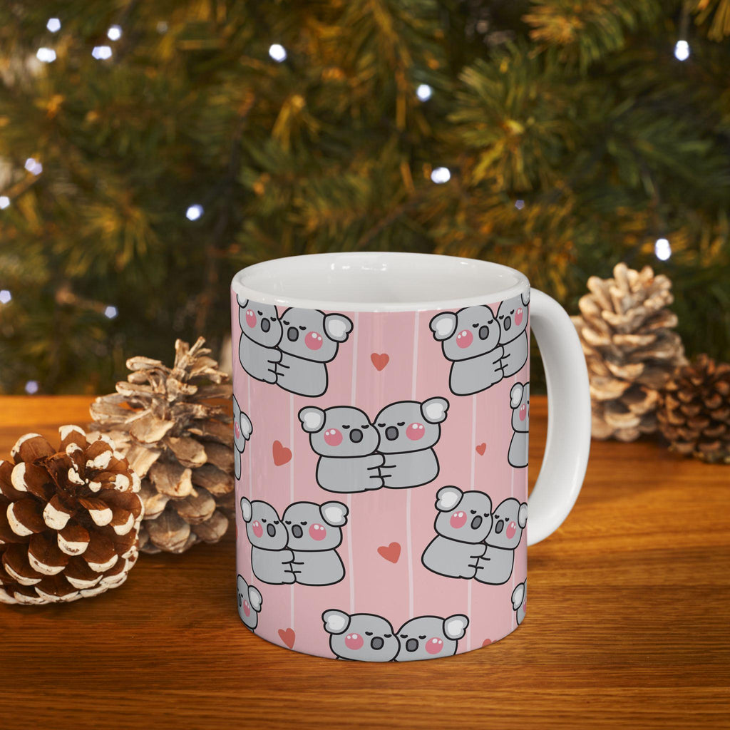 Cute Koala Love Ceramic Mug | Adorable Koalas with Hearts Pink Background, Koala Lover Gift, Valentine's Coffee Cup, Cute Animal Mug for Her