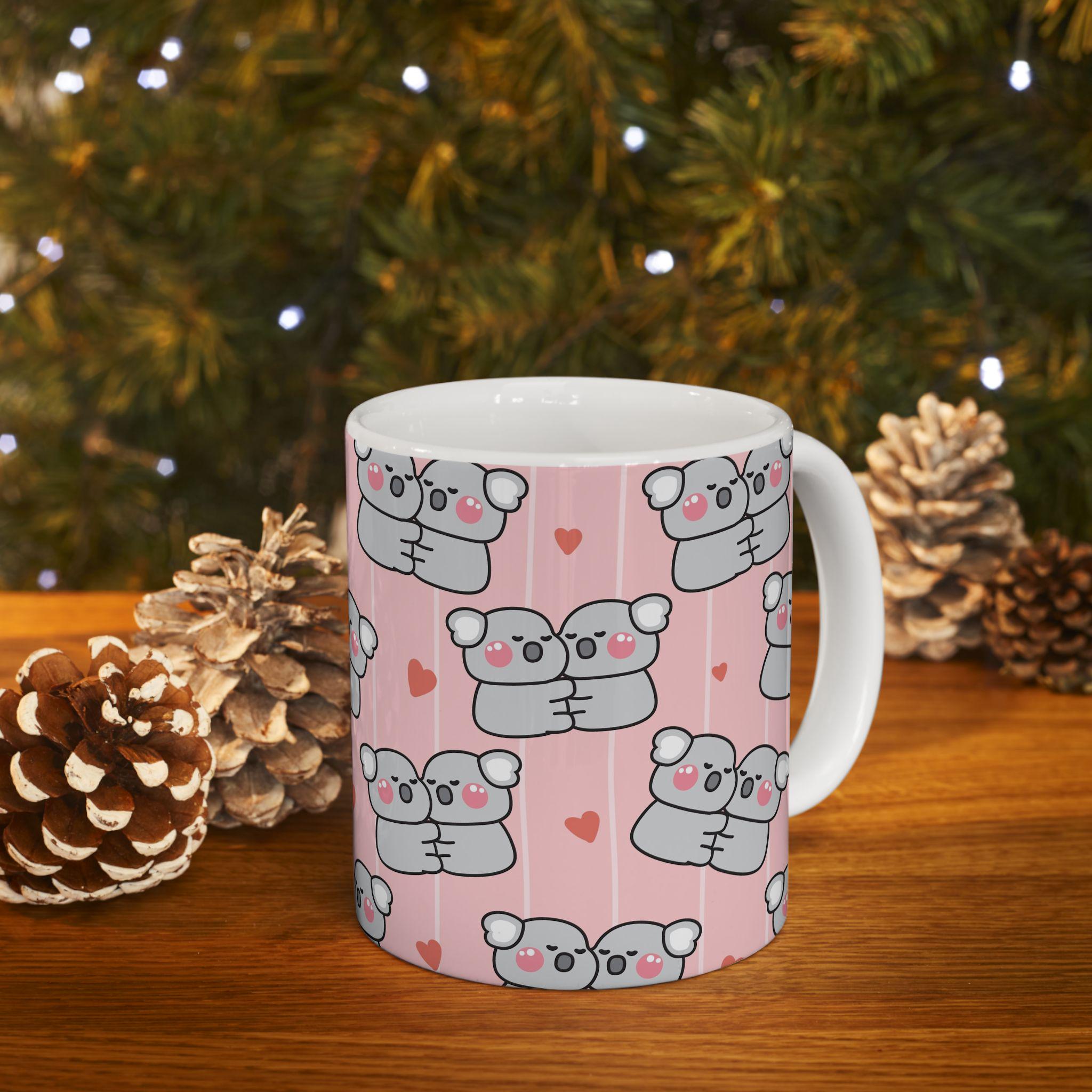 Cute Koala Love Ceramic Mug | Adorable Koalas with Hearts Pink Background, Koala Lover Gift, Valentine's Coffee Cup, Cute Animal Mug for Her