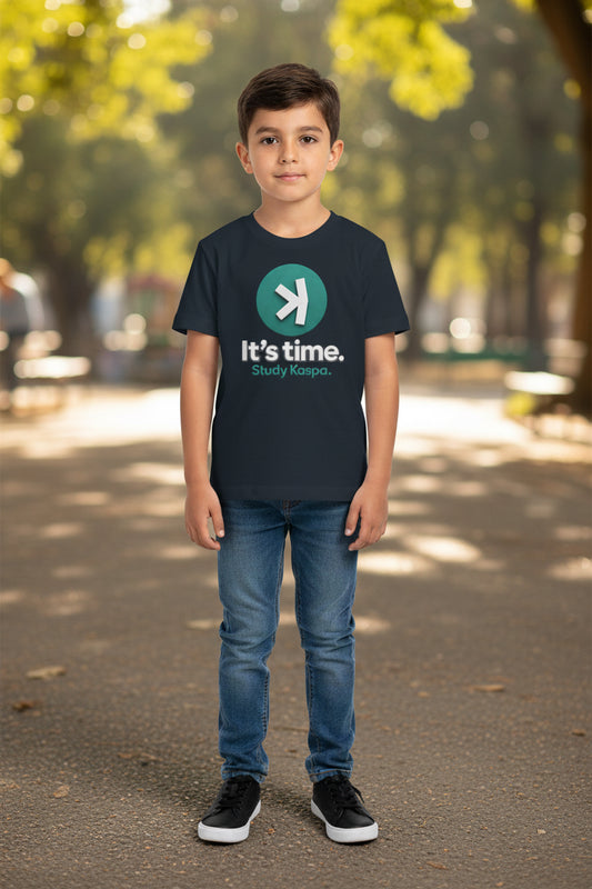 Kids Tee — It’s Time. Study Kaspa. Logo T‑Shirt