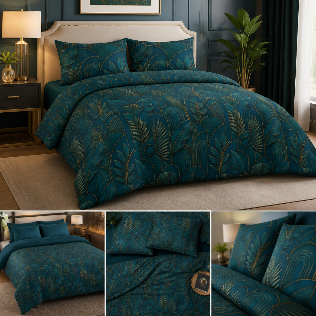Tropical Leaf Cotton Bed Set – Green Jungle Duvet & Pillowcases