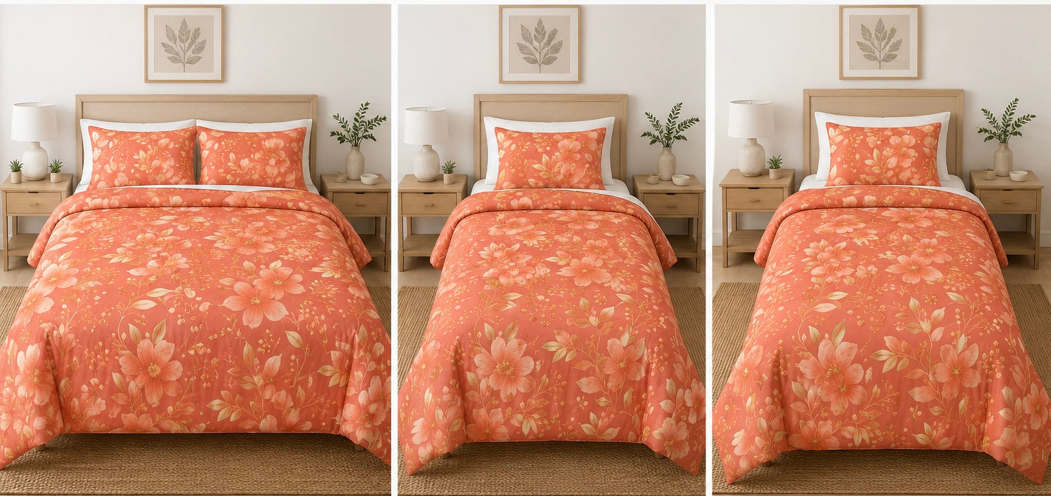 Floral Cotton Duvet Cover Set — Coral Vintage Blossom Bedding