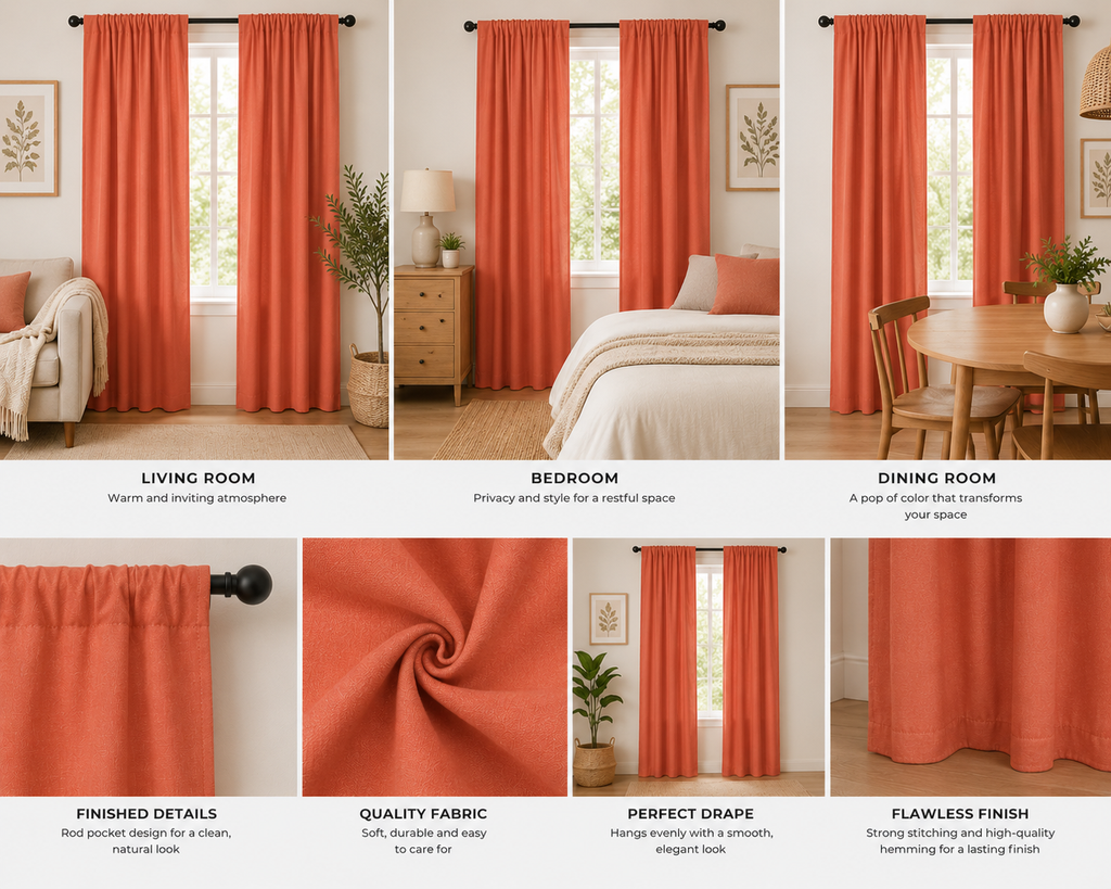 Coral Sheer Curtain Panel — Lightweight Semi-Transparent Window Drape