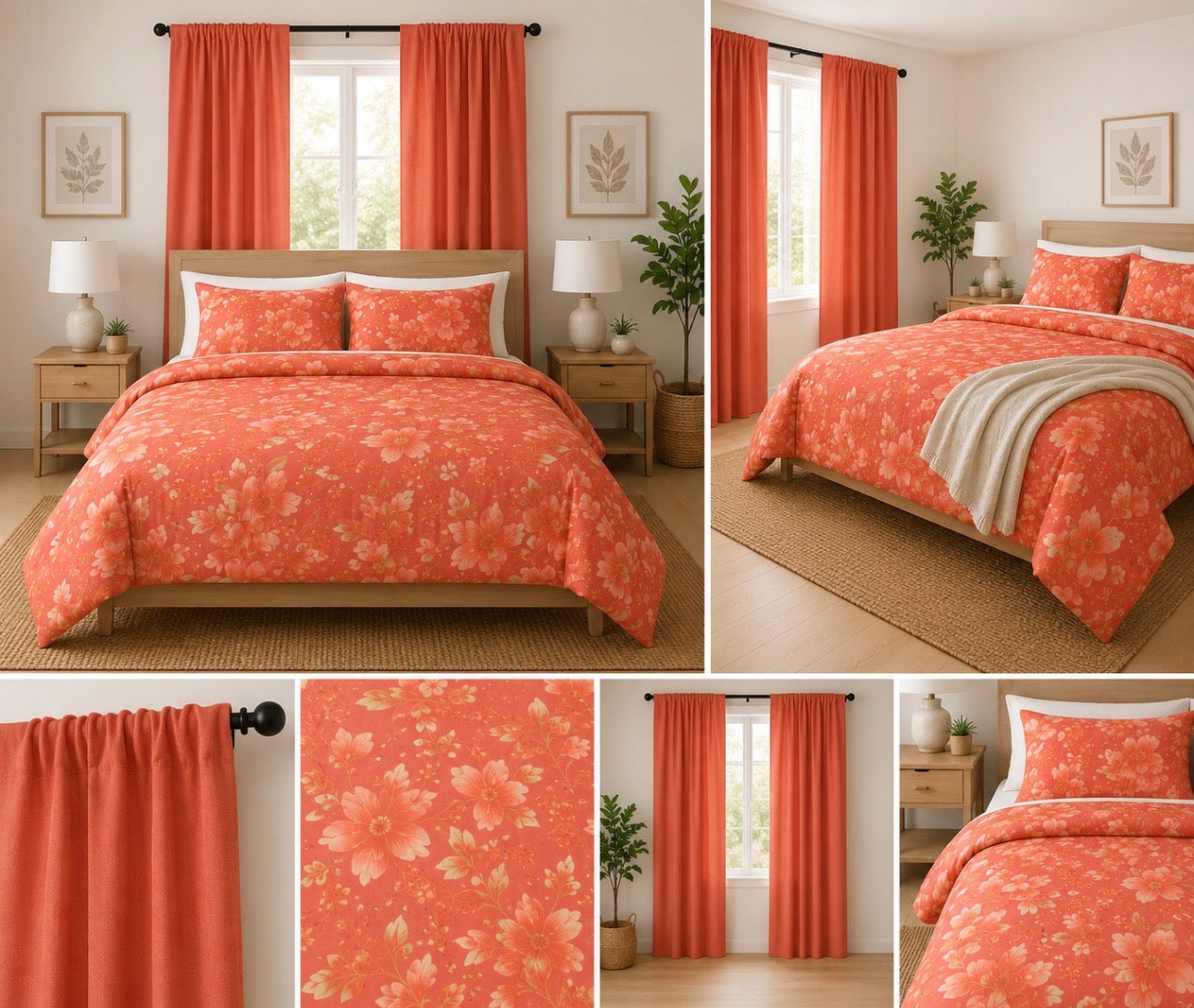 Floral Cotton Duvet Cover Set — Coral Vintage Blossom Bedding