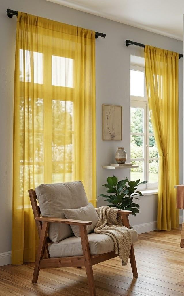 Yellow Sheer Window Curtain – Lightweight Semi-Transparent Panel for Bright, Airy Living Spaces