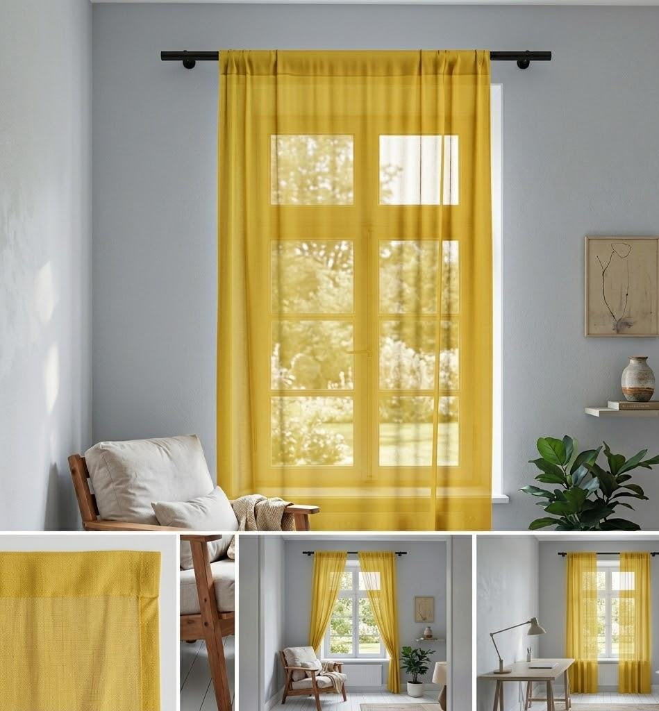 Yellow Sheer Window Curtain – Lightweight Semi-Transparent Panel for Bright, Airy Living Spaces