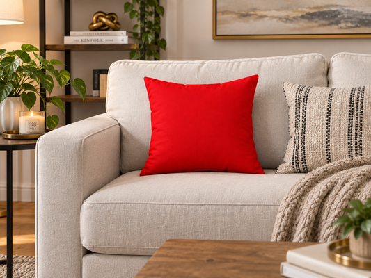 Cojín decorativo rojo — Funda cuadrada de 16" para sofá (relleno incluido)