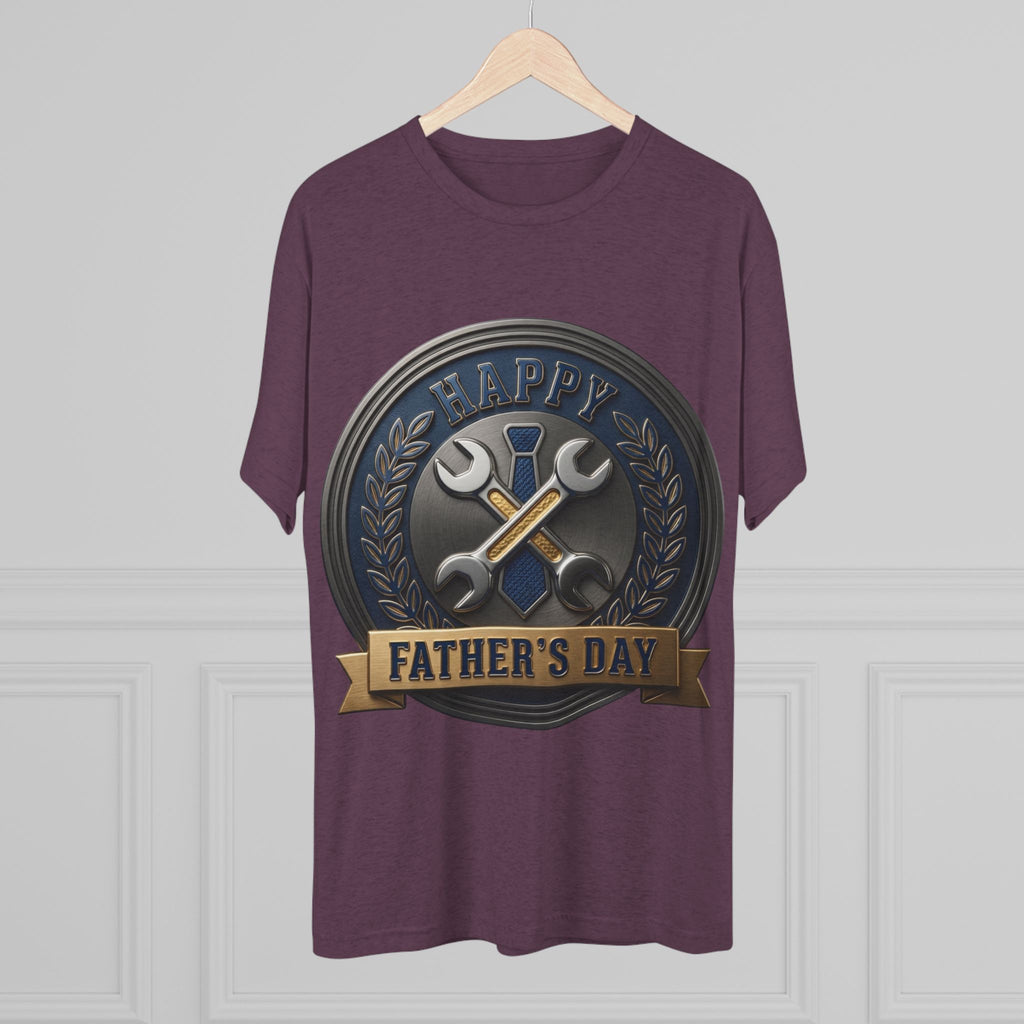 Father's Day Mechanics Badge Tee — Happy Father's Day Wrench & Hammer Crew Shirt