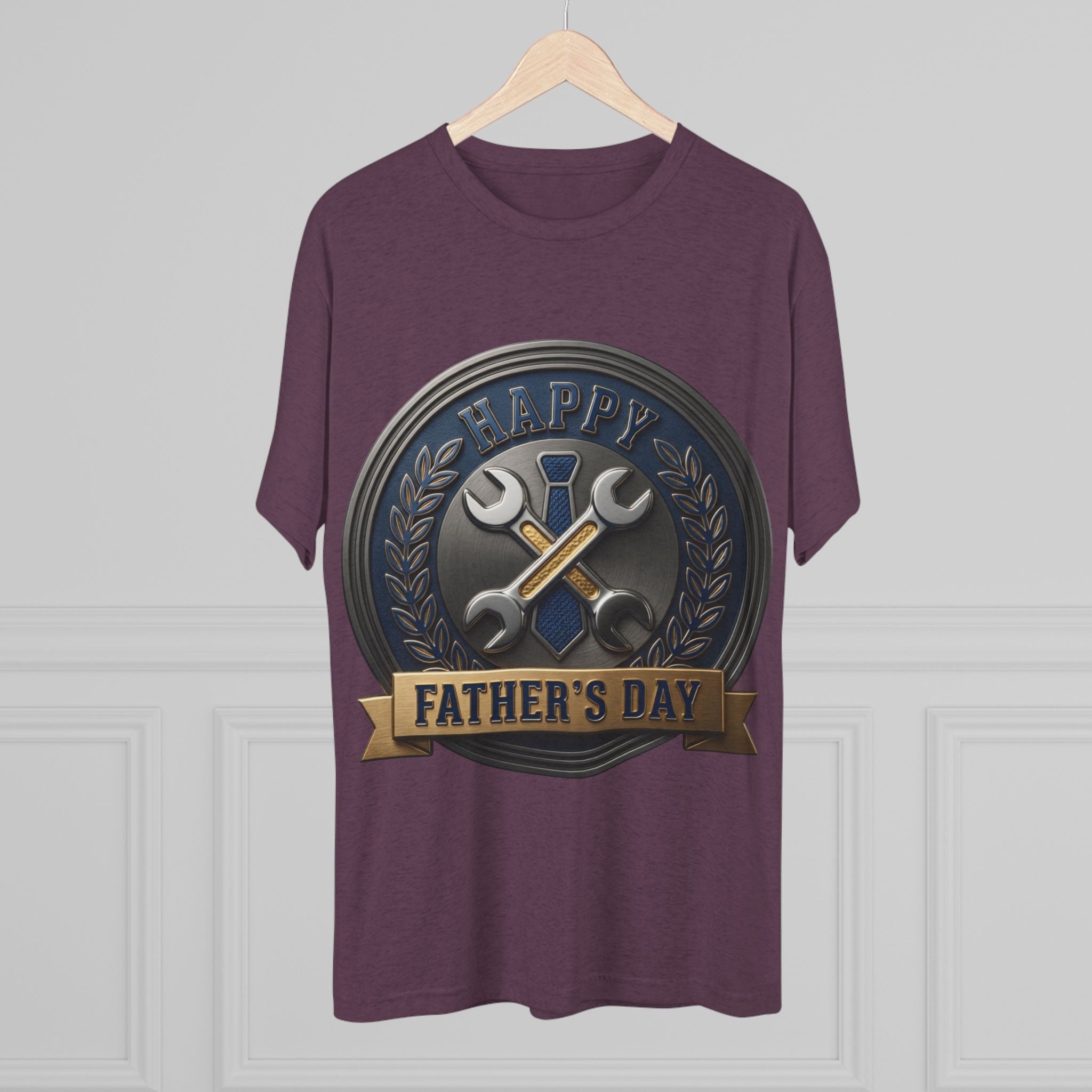 Father's Day Mechanics Badge Tee — Happy Father's Day Wrench & Hammer Crew Shirt