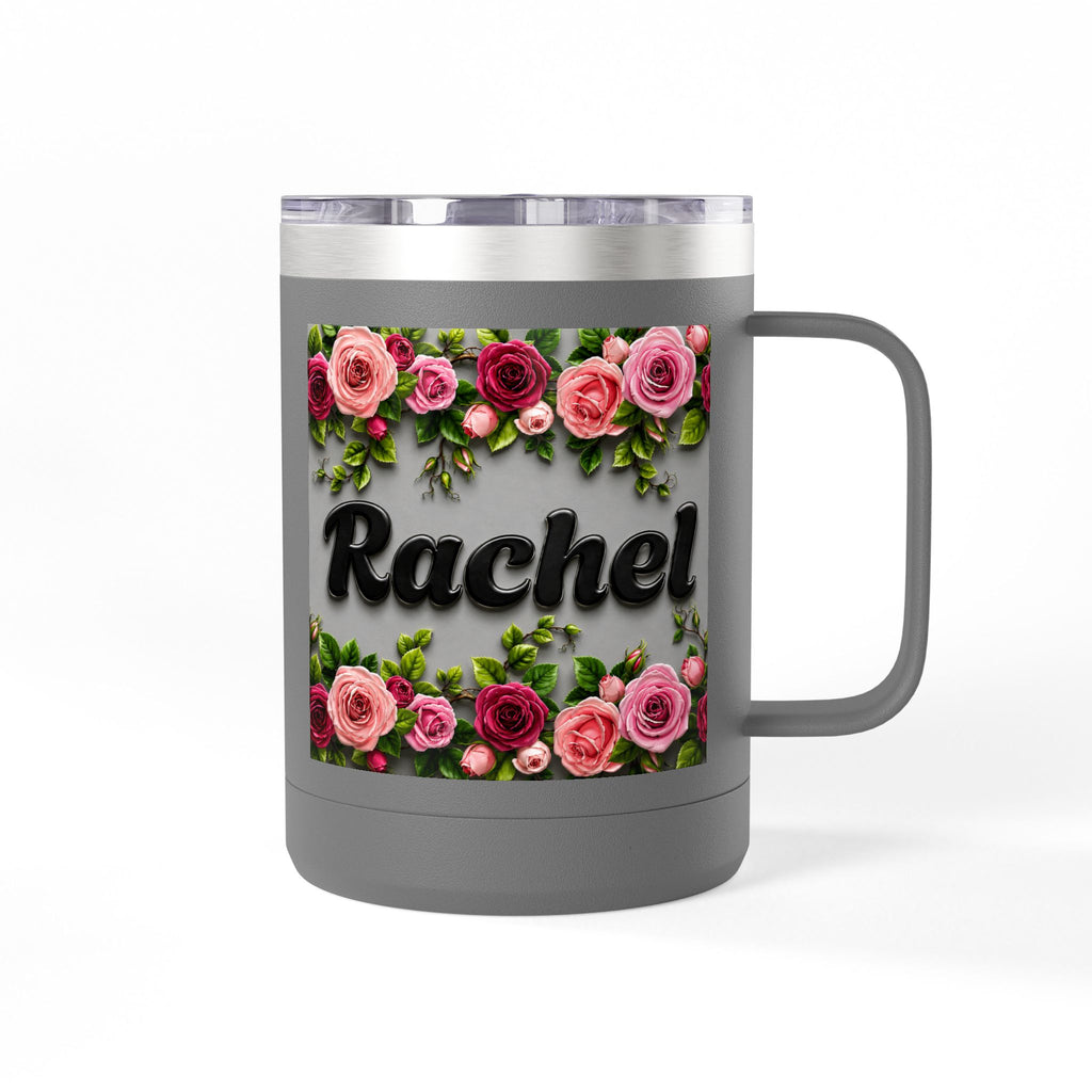 Personalized Rachel Floral 15oz Travel Mug — Insulated Coffee Tumbler