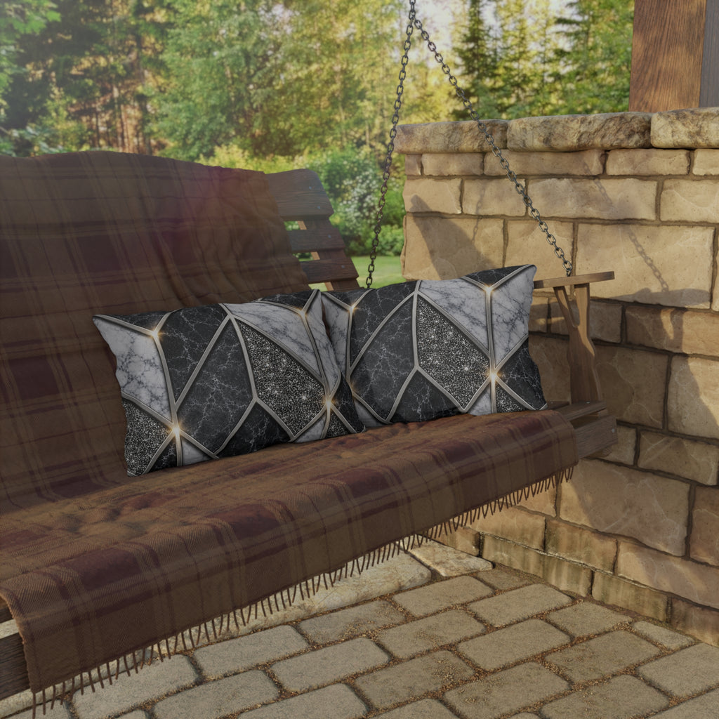 Geometric Marble Outdoor Pillow — Gray Stone Mosaic Accent Cushion