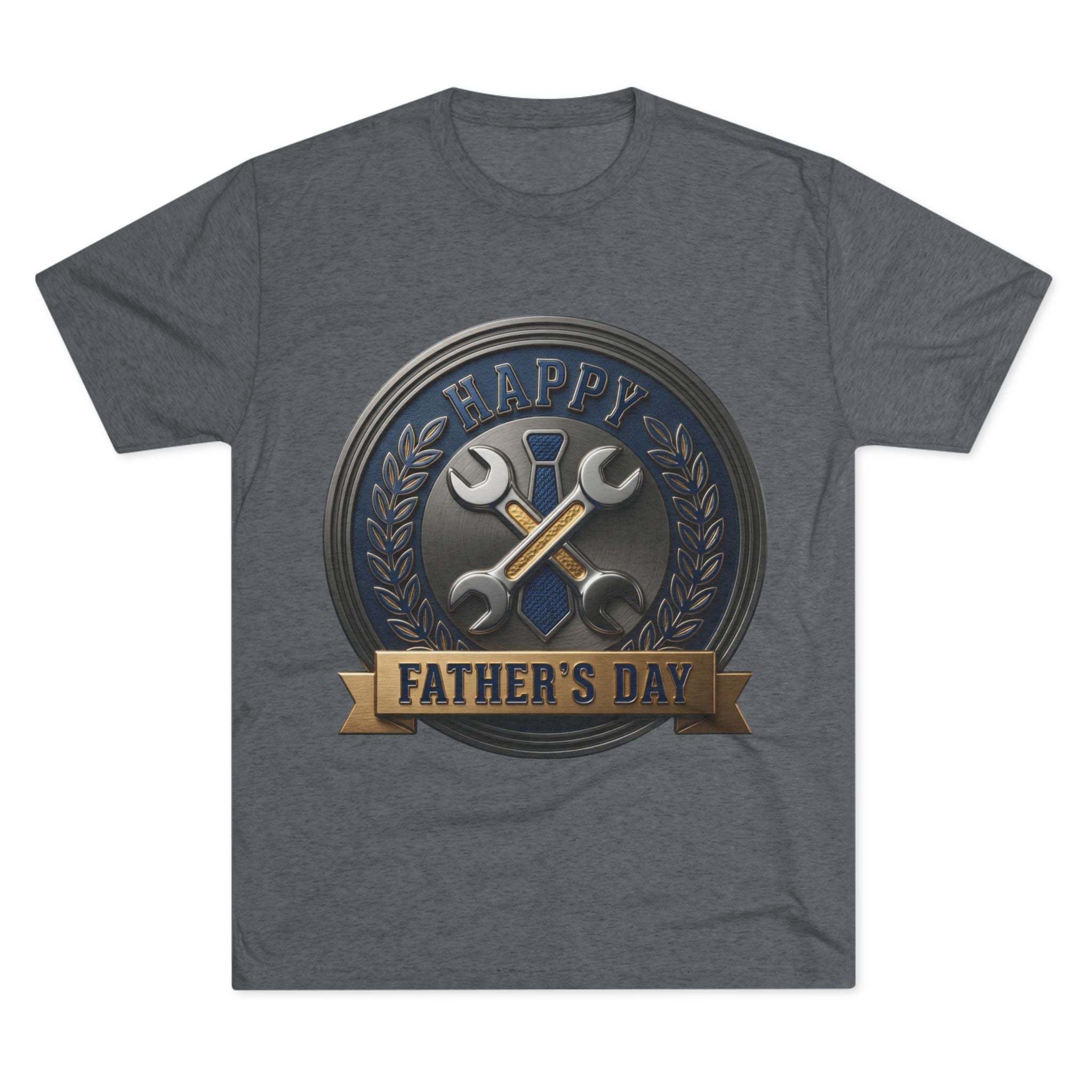 Father's Day Mechanics Badge Tee — Happy Father's Day Wrench & Hammer Crew Shirt