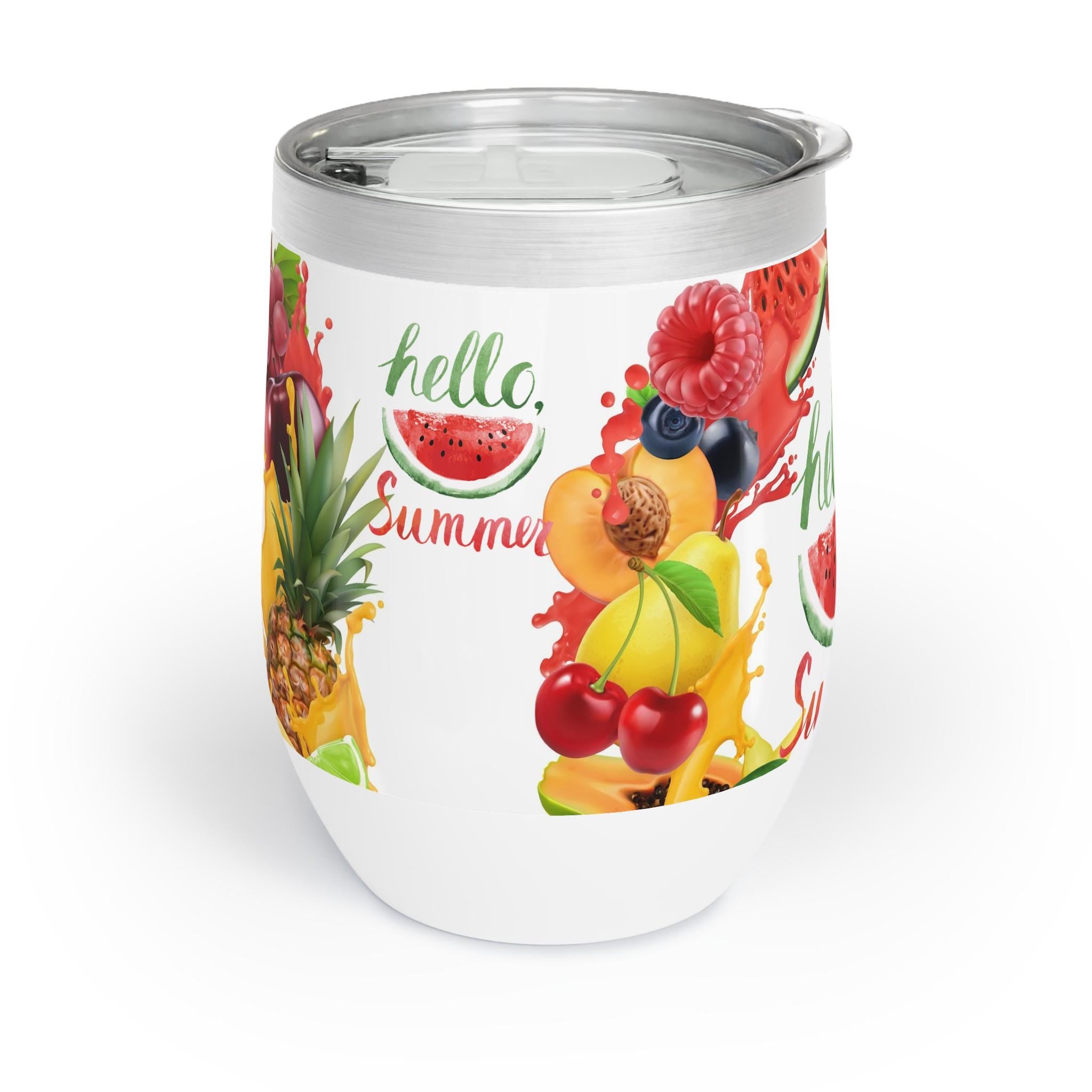 Vaso Térmico para Vino Hello Summer - Copa de Acero Inoxidable con Tapa, Regalo de Verano para Mujer, Wine Tumbler para Playa y Piscina