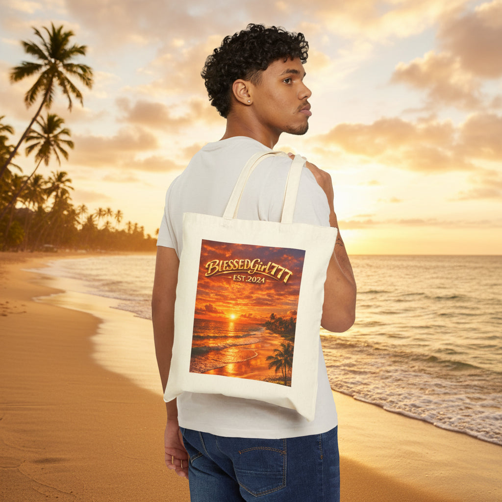Sunset Beach Tote - "BLESSEDGirl777 EST.2024" Cotton Canvas Bag