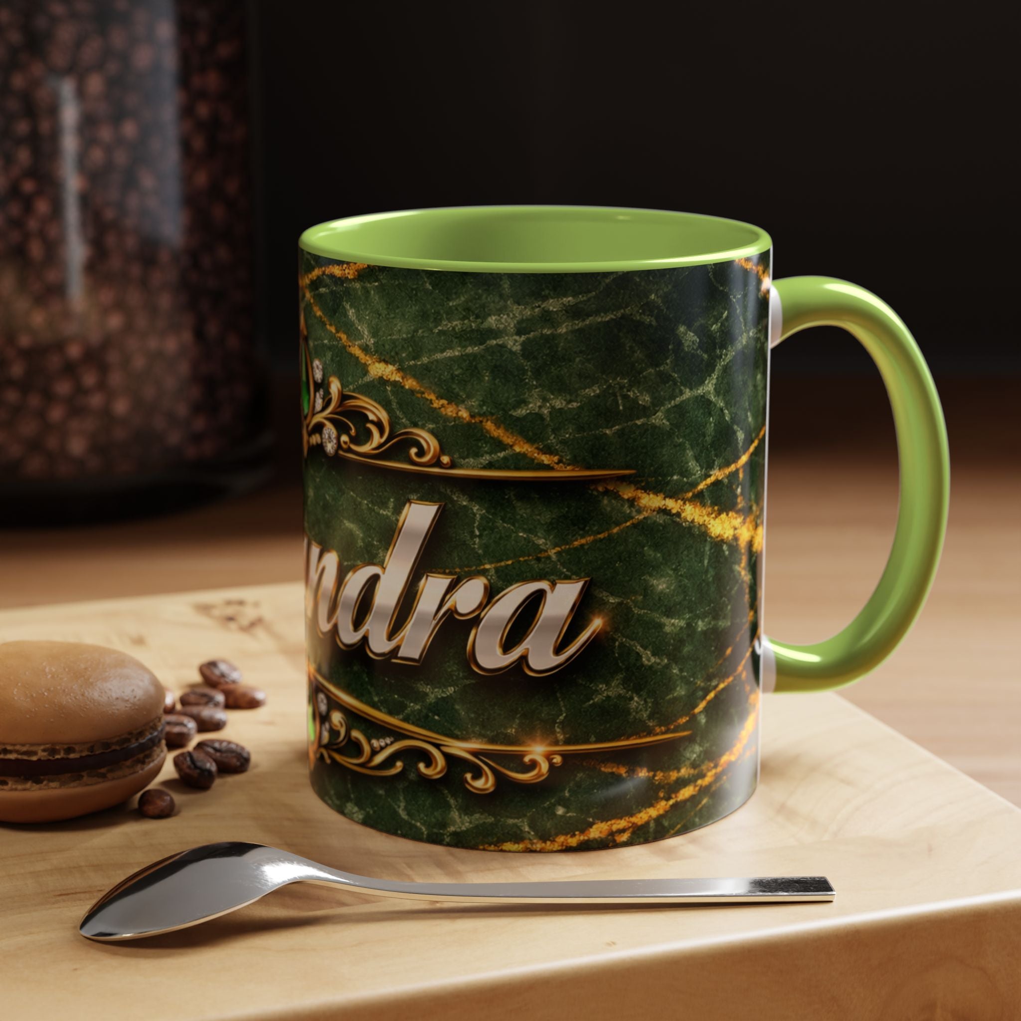 Personalized Green Marble Coffee Mug — Custom Name Accent Mug (11oz)