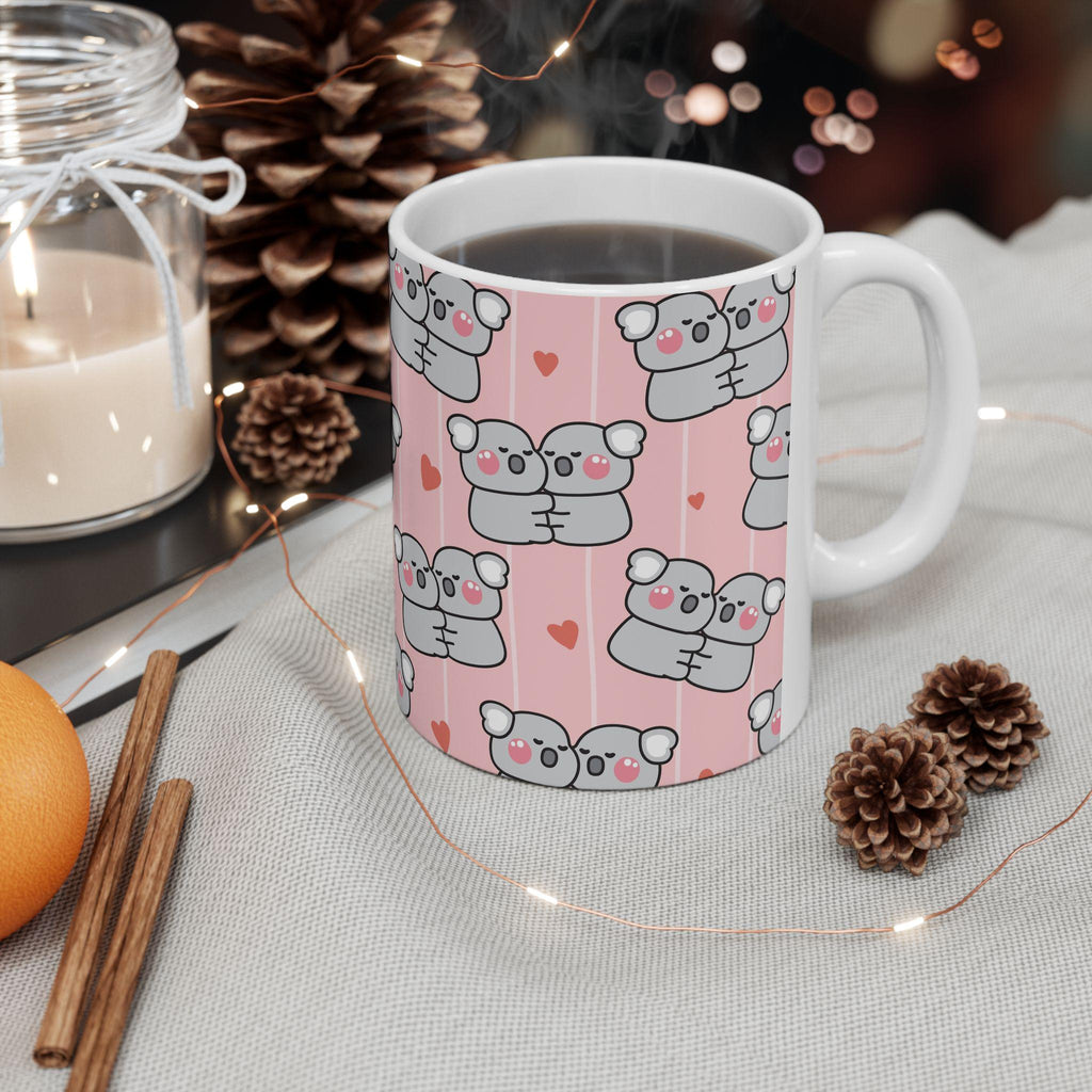 Cute Koala Love Ceramic Mug | Adorable Koalas with Hearts Pink Background, Koala Lover Gift, Valentine's Coffee Cup, Cute Animal Mug for Her