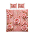 Pink Floral Cotton Bed Set – 3D Rose Duvet Cover & Pillowcases