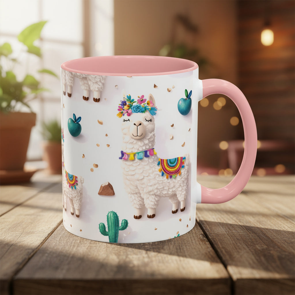 Cute Llama Pattern Accent Coffee Mug (11/15oz) – Colorful Fiesta Alpaca Design