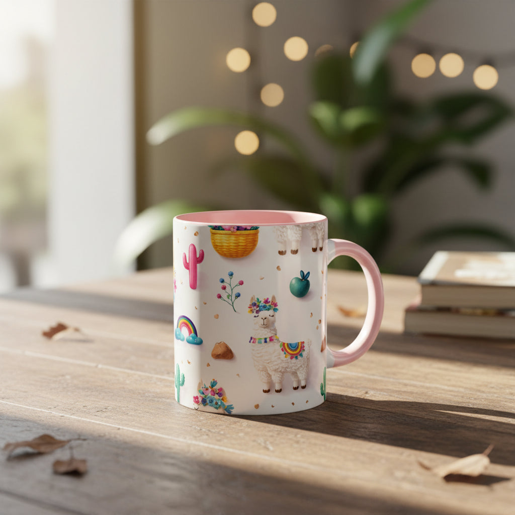 Cute Llama Pattern Accent Coffee Mug (11/15oz) – Colorful Fiesta Alpaca Design