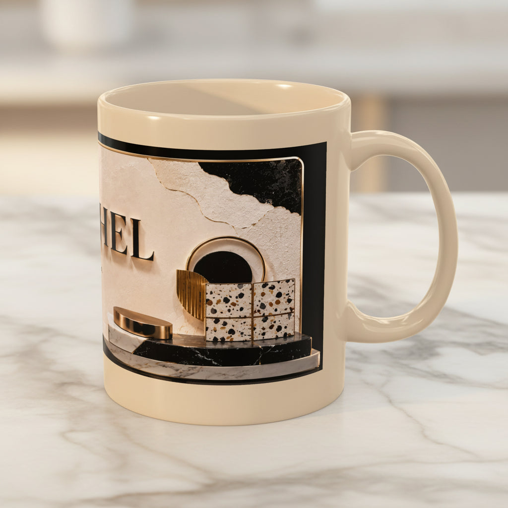 Personalized Name Ceramic Mug — Neutral Minimalist 'Rachel' Design (Customizable Gift)