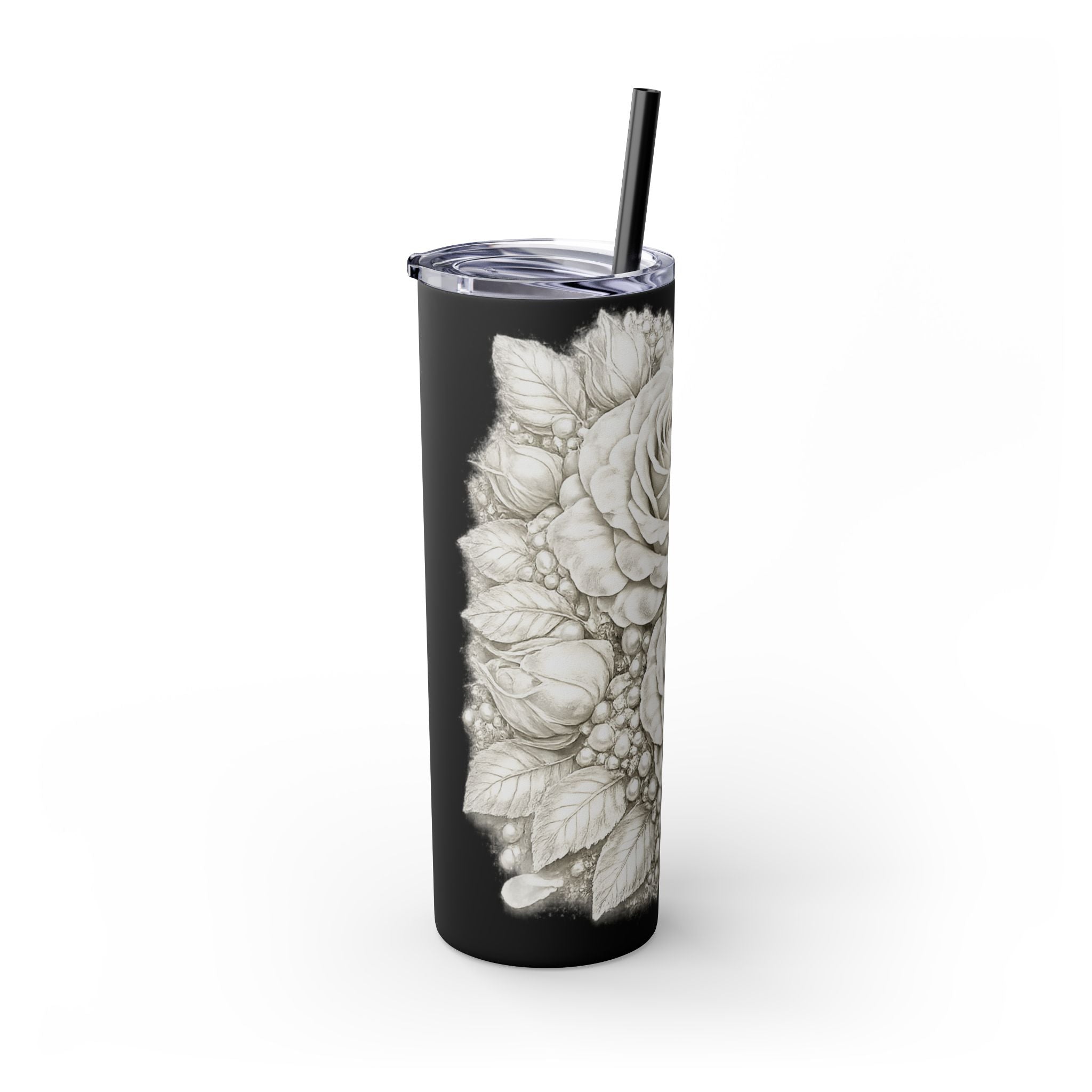 Skinny Tumbler — Monochrome Rose Garden 20oz Straw Tumbler