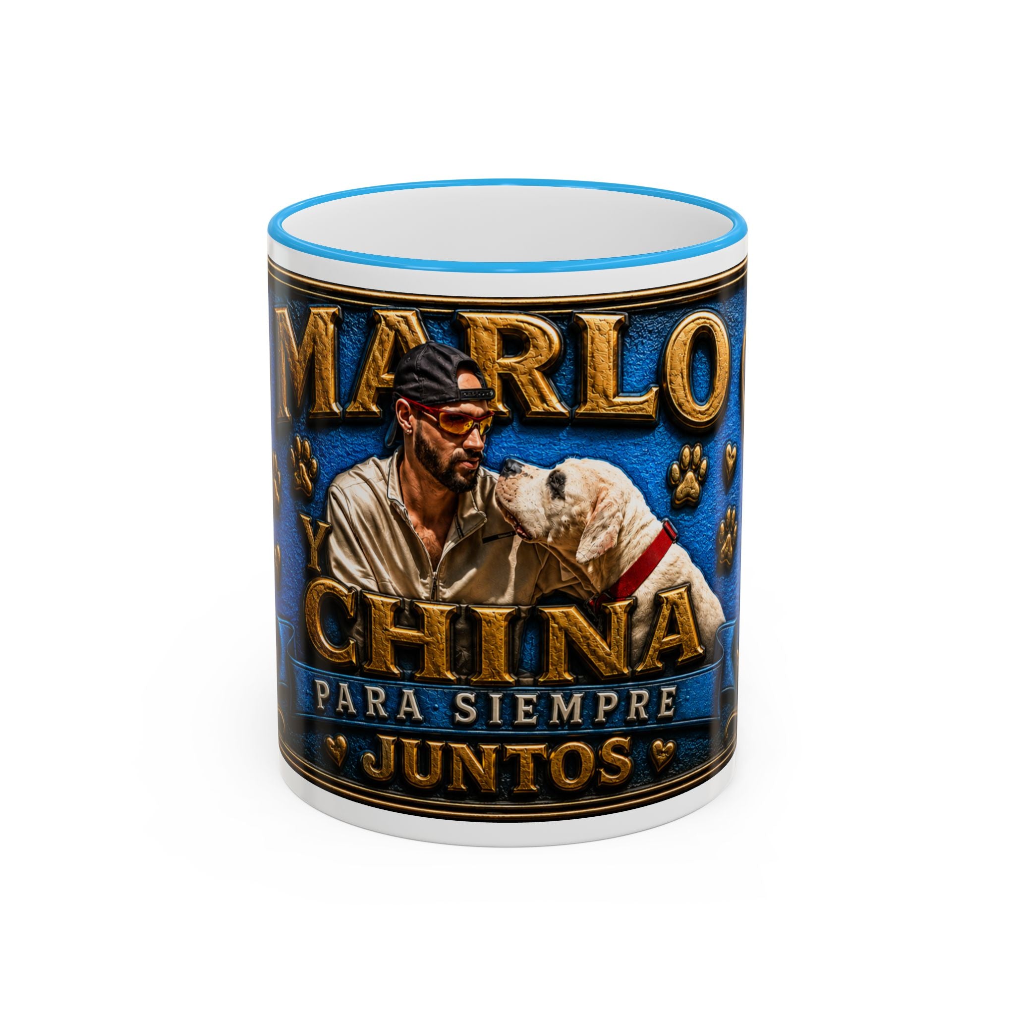 Man with Dog Illustration Accent Rim & Handle Mug | "Para Siempre Juntos"