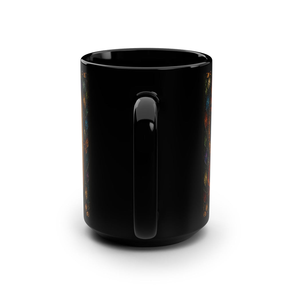 Rising Phoenix Faith Mug — Stained Glass 15oz Black Ceramic ✨