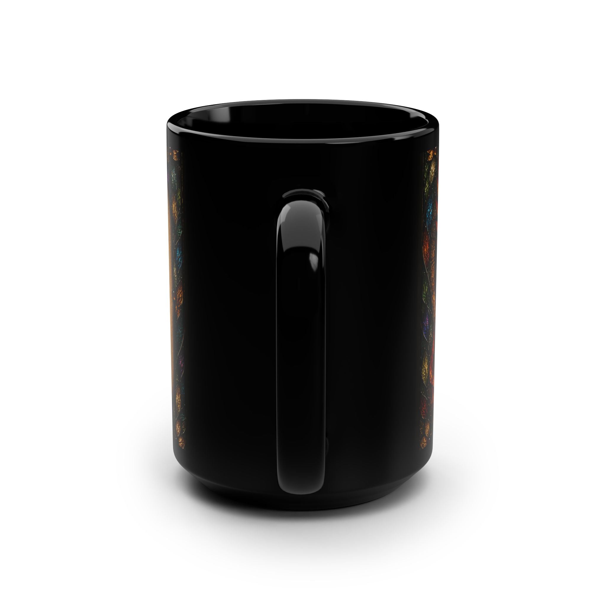 Rising Phoenix Faith Mug — Stained Glass 15oz Black Ceramic ✨