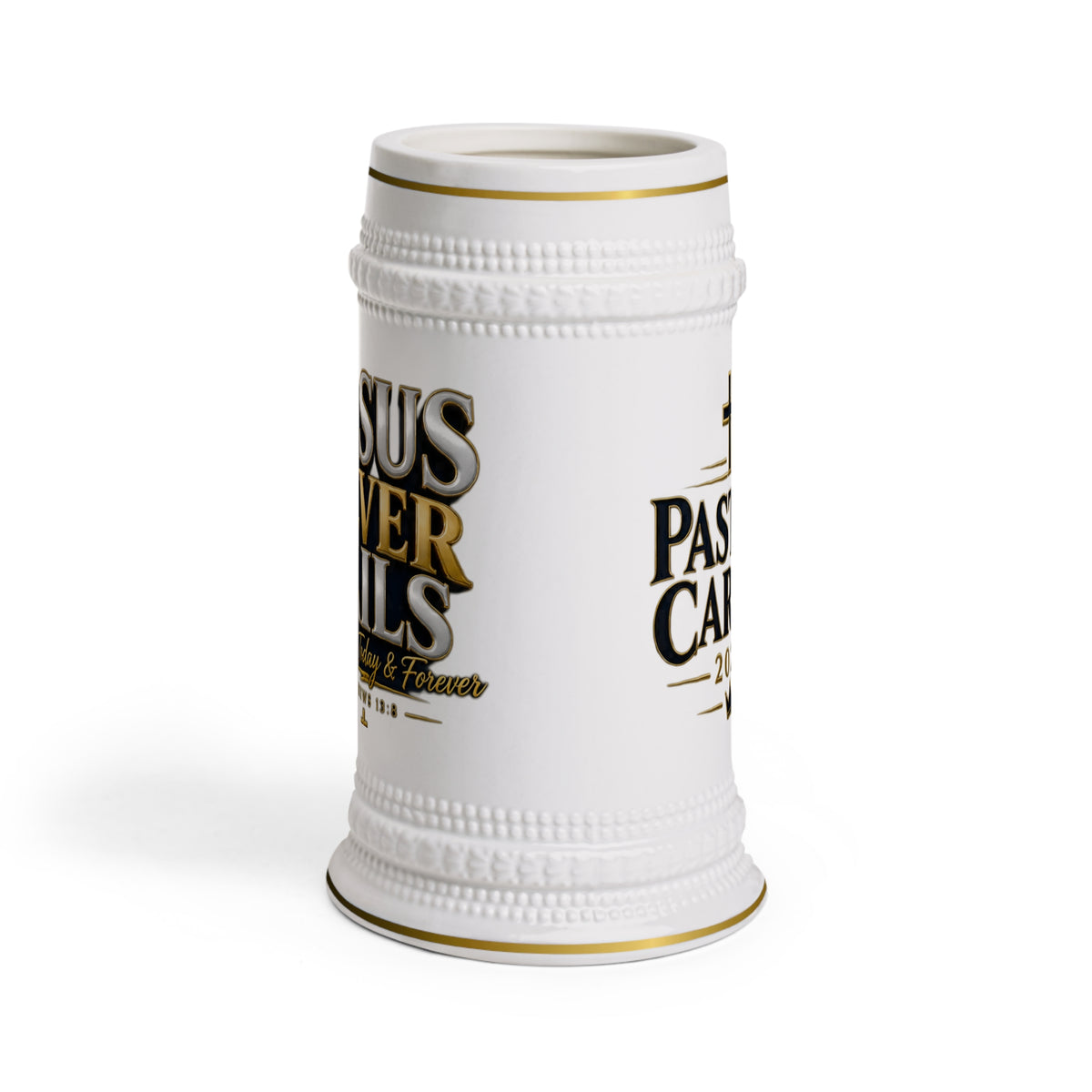 Jesus Never Fails Ceramic Beer Stein Mug — Faith-Based Pastor Appreciation Gift