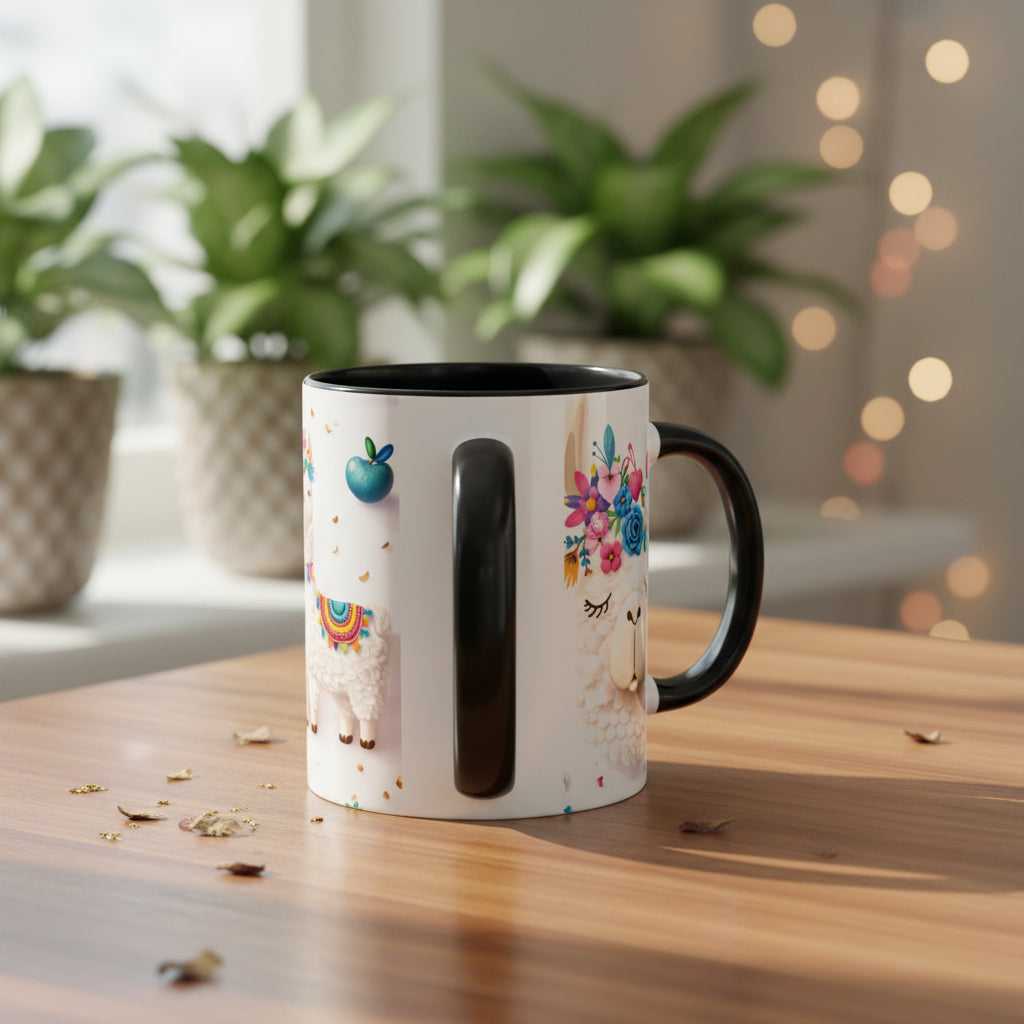 Cute Llama Pattern Accent Coffee Mug (11/15oz) – Colorful Fiesta Alpaca Design