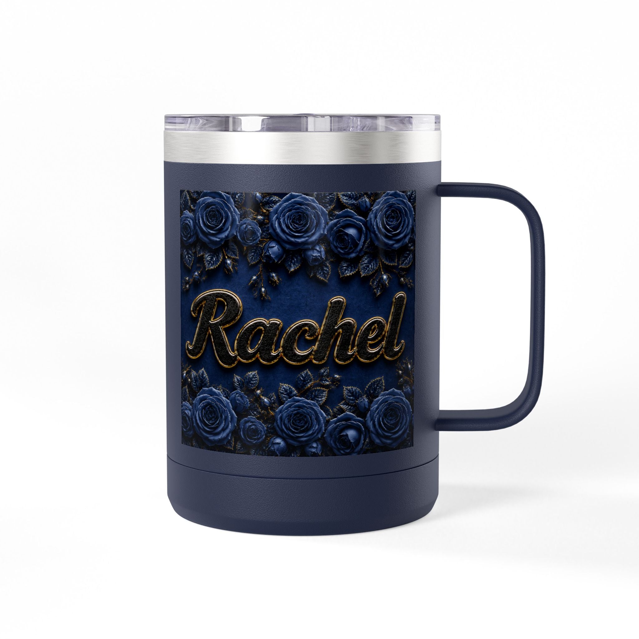 Personalized Rachel Floral 15oz Travel Mug — Insulated Coffee Tumbler