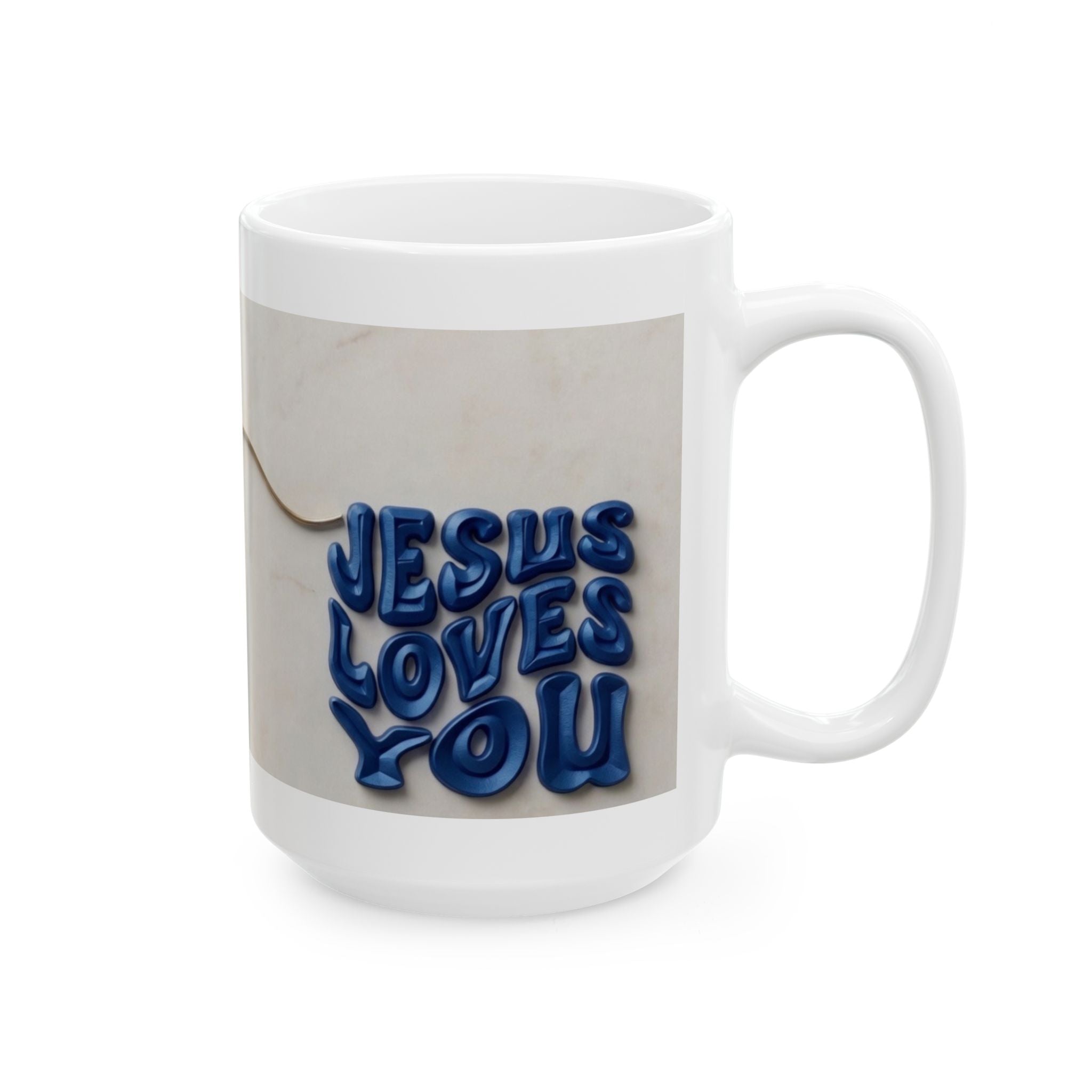 Wire Heart Line Art Ceramic Mug | Blue Floral Accent