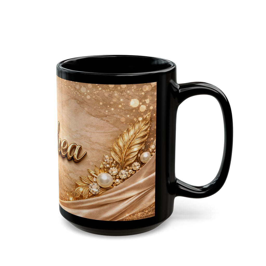 Personalized Gold Name Mug — Elegant Andrea Black Ceramic Coffee Cup (11oz & 15oz)