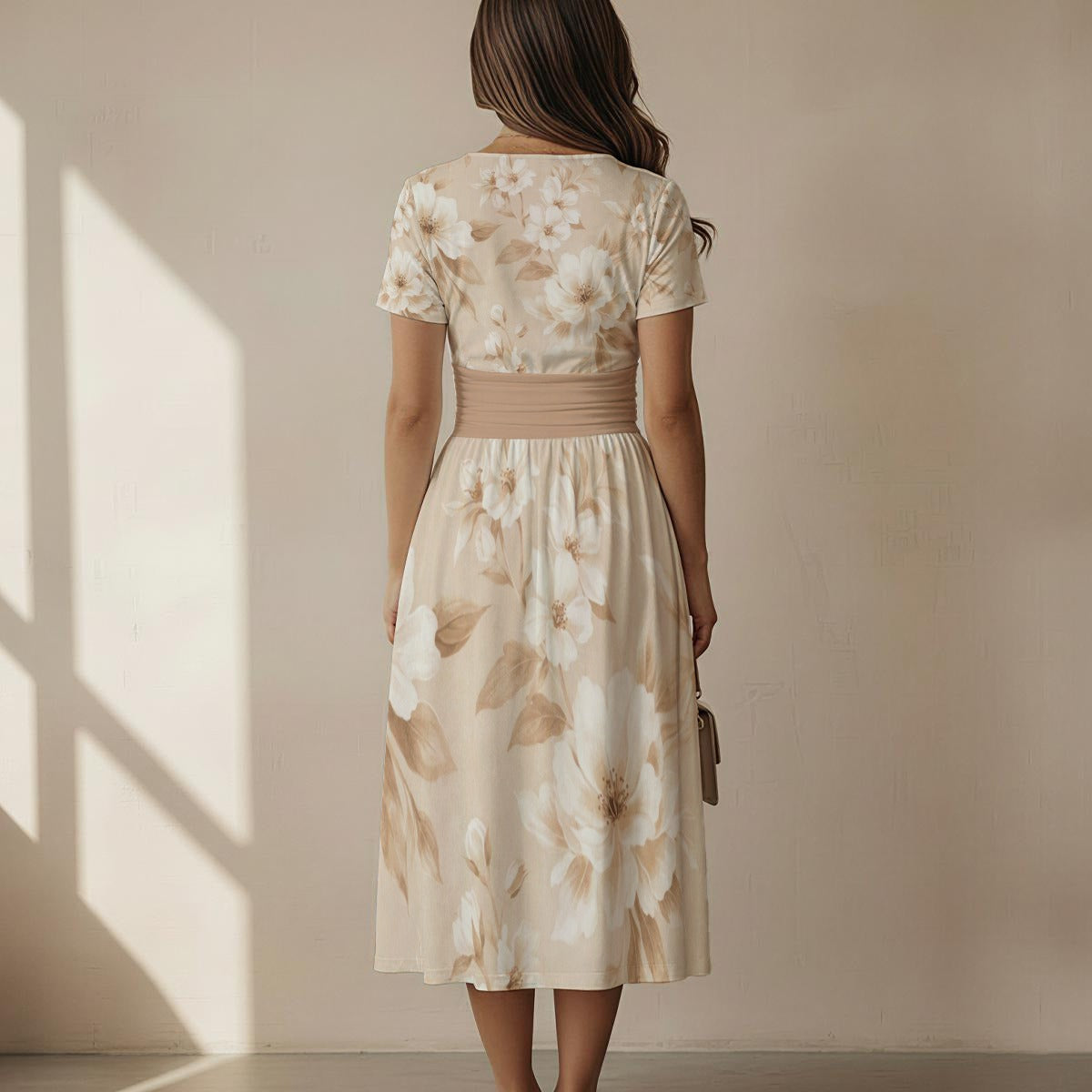 All-over Print Women's Short Sleeve V Neck Midi Dress